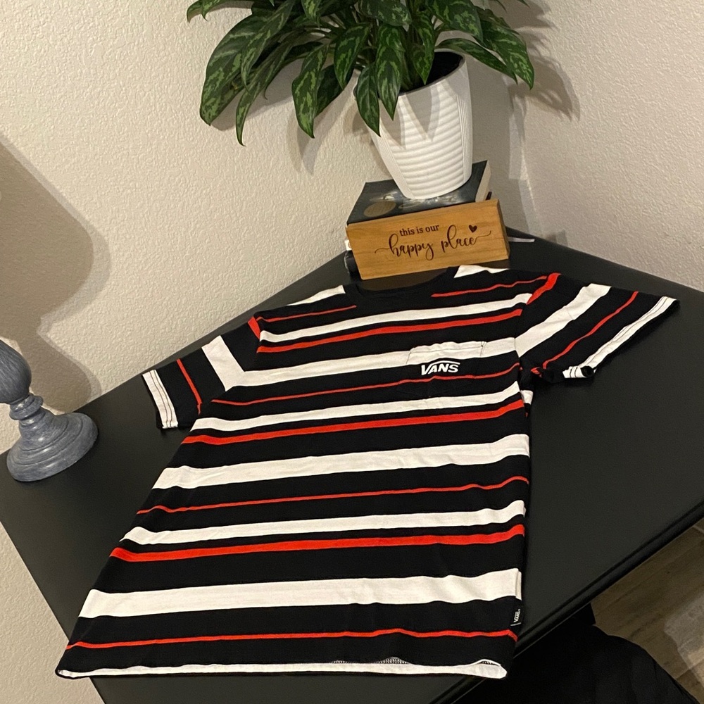 Vans Black, White, and Red Striped Tee